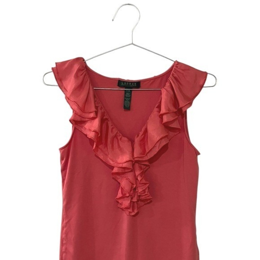 Lauren Ralph Lauren Womens Petite Ruffle V-Neck Sleeveless Tank Top Coral Sz PM